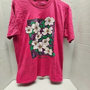 Hanes Bright Pink With Floral 3D Atlanta Oleander Womens T Shirt Fifty Fifty L